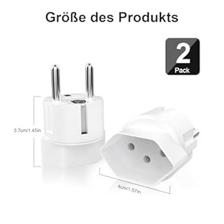 Adattatore da viaggio da 2 pezzi Svizzera a EU spina da viaggio, tipo J a Schuko, adattatore da 3 pin Svizzera a 2 pin DE/FR/IT/ES (bianco)