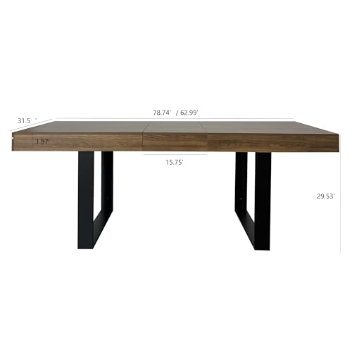 Image of 78.74 inch Extendable Dining Table for 6 8 10 Person, Farmhouse Expandable Dining Table Large Rectangle Wooden Expanding Table with Black Legs for Kitchen Dining Room Conference Small Space, Brown