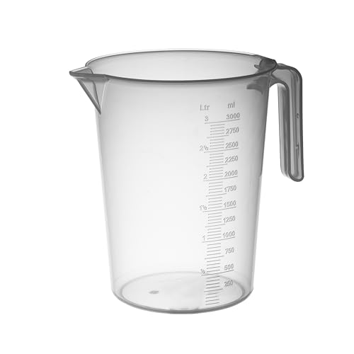 PIAZZA - Jarra graduada profesional de plástico con mango abierto, capacidad 3L, jarra para agua y líquidos alimentarios - Medidor graduado para pesar alimentos con báscula de cocina, fabricada en