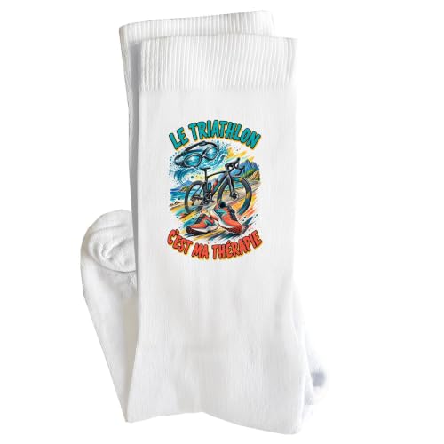 Chaussettes Homme Femme Le triathlon c'est ma thérapie | Coton Pointe Renforcée Talon Sans Couture Taille 41-45 | Sport Ville Bureau | Cadeau Anniversaire Noël Secret Santa