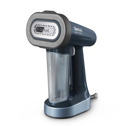 Tefal Pure Force 3-in-1 Dampfbürste, Keramik-Bügelsohle, 35 g/Min. Dampfleistung, 90 g/Min. Dampfstoß, 4 Dampfstufen, Fusselentferner-Seite, 180 ml abnehmbarer Wassertank, 1800 Watt, Blau, DT8755E0