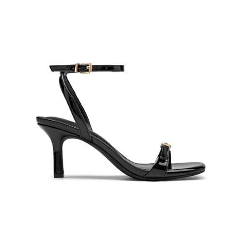 Athlefit Black Kitten Heels for Women Square Toe Stiletto Sandals Size 9 — view 4