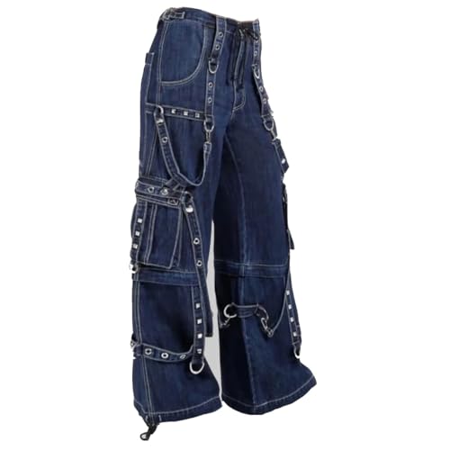 Men Gothic Blue Jeans Bondage Pant Zip Strap Punk Rock Emo Handmade Trouser Pants/USA4