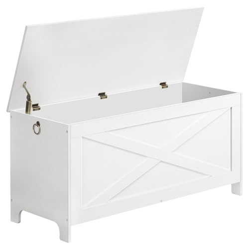 39.4″ Toy Chest, Sturdy Entryway Storage Chest with Safety Hinges, Retro Toy Box, Wooden Look Accent Furniture for Living Room, Bedroom, White SCWT48101Z1
