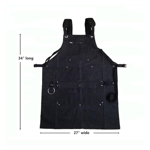 Delantal de lona impermeable negro ajustable con bolsillos para carpintero y soldadura 3