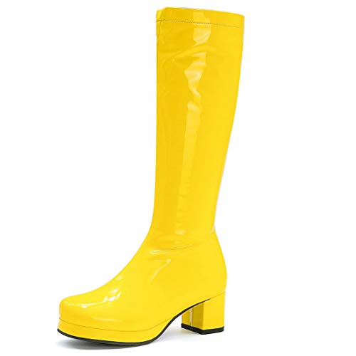 MAVMAX Women's Patent Leather Knee High Boots Chunky Heels Platform Zipper Round Toe Boots…2