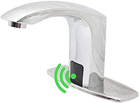 Greenspring Automatic Sensor Touchless Bathroom Faucet Commercial Deck Mount Solid Brass Bathroom Sink Faucet with Cover Plate Hands Free Chrome Vanity Faucets