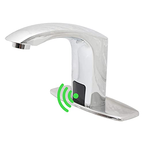 Greenspring Automatic Sensor Touchless Bathroom Faucet Commercial Deck Mount Solid Brass Bathroom Sink Faucet With Cover Plate Hands Free Chrome Vanity Faucets #TOP12