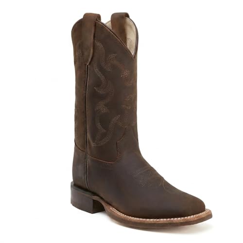 Old West Children’s Broad Square Toe Cowboy Boots – Genuine Leather Kids Goodyear Welted Western Boot with Rubber Outsole, Brown, Size 13.5 (BSC1904)