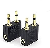 Alait 2 Pack 3.5mm Gold Plated Airplane Airline Flight Adapters / 2 Male to 1 Female Headphone Audio Adapter