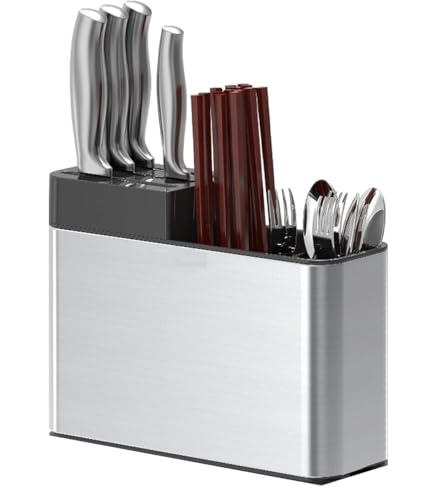 Image of Openja 3 Compartment Knife and Cutlery Holder for Kitchen with Drain Hole at Bottom Stainless Steel Fully Detachable Knife and Spoon Holder Multi-Purpose.