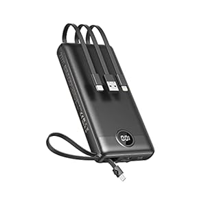 VEEKTOMX Power Bank with Built-in Cables, 20000mAh USB C Portable Charger with 5 Outputs & 2 Inputs and LED Display, Travel Battery Bank for iPhone/iPad/Samsung/Android Devices(20000mAh-Black)