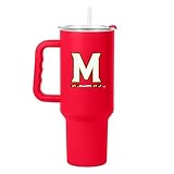 Logo Brands NCAA Maryland Terrapins 40 oz Tumbler with Handle -Powder Coated-Stainless Steel with Straw– Leak-Resistant, Keeps Drinks Hot/Cold – Everyday Use