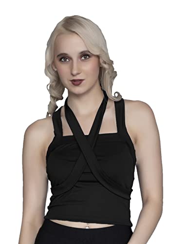 Image of A1728 Women's Basic Solid Halter Neck X Back Crop Top for Women Stylish Western