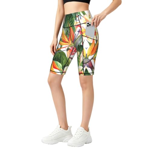 Short de sport femme taille haute à fleurs legging court fitness