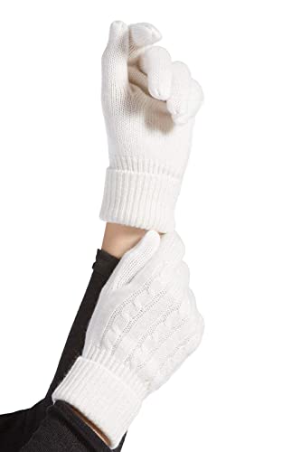 Fishers Finery Women's 100% Pure Cashmere Cable Knit Gloves (Cream)