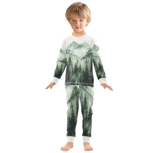 Pigsaly Pajama Set 2 Piece Evergreen Forest Mountain Pajama Sets Long Sleeve Pjs Sleepwear 4T3