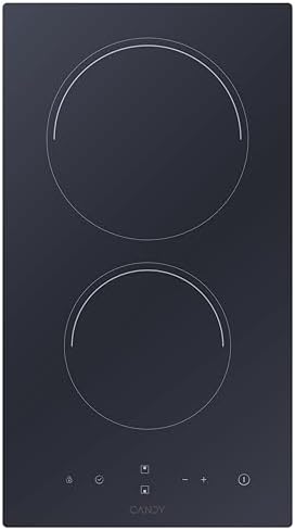 Candy Smart CDH 30, Placa Vitrocerámica, 2 Zonas, 30CM, 9 Niveles de Potencia, 2,9KW, Mandos Centrales, Temporizador, Bloqueo de Seguridad, Alerta Sobrecalentamiento y Derrames, Negro