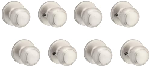 Image of Kwikset Cove Interior Passage Door Knob, Handle for Closet and Hallway Doors, Non-Locking Doorknob in Satin Nickel, with Microban Protection (Pack of 4)