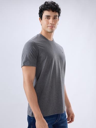 Image of Raymond Men Regular Fit Solid Pattern Pure Cotton Crew Neck Half Sleeve Casual T-Shirt