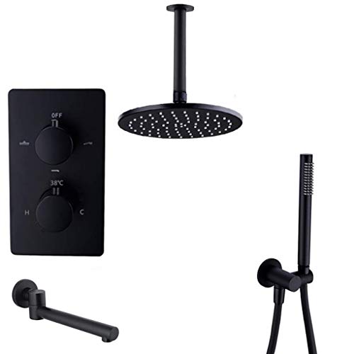 Système pomme plafond en laiton thermostatique noir de luxe pour douche italienne haut de gamme