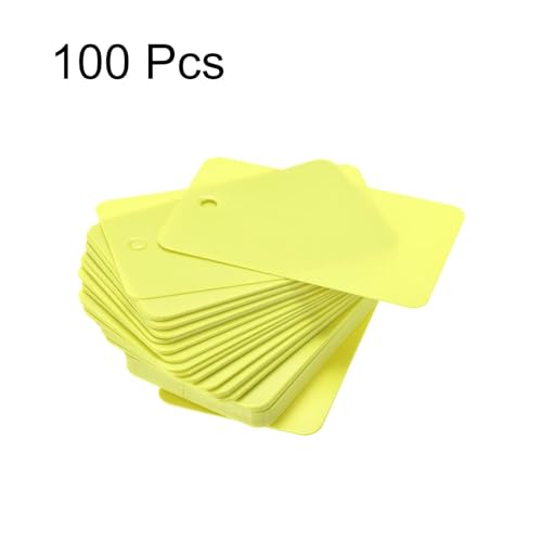 TOP-VIGOR 100 Stück Kunststoff-Versandanhänger, 30 x 50 x 0,3 mm, wasserdichte Hängeetiketten, blanko, Etikettierschilder mit Öse für Produktidentifikation, Ventilmarkierung, Außenmarkierung, Gelb