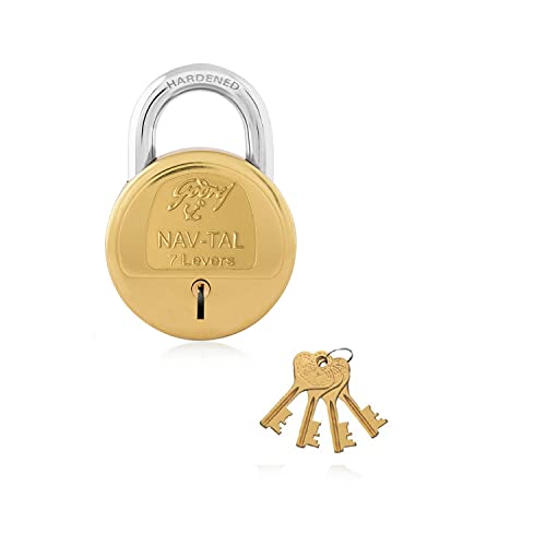 Godrej Locks I Navtal 7 levers 65 mm I 4 Keys I Padlock for Main Door I Tool Box, Shutters, Shops & Offices I Strong Hardended Corrosion Resistant Shackle I Brass Material | 1 Years Warranty