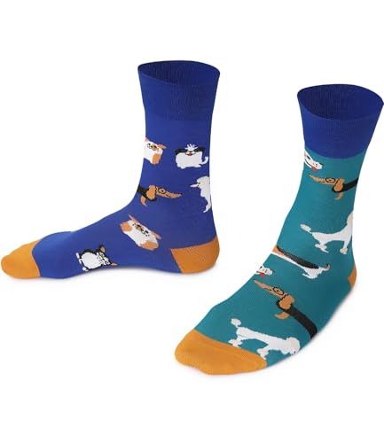 TODO Lustige Socken mit Hundemotiv Herren, Hunde Socken mit Tier Motiv (43-46, Blue Dogs)
