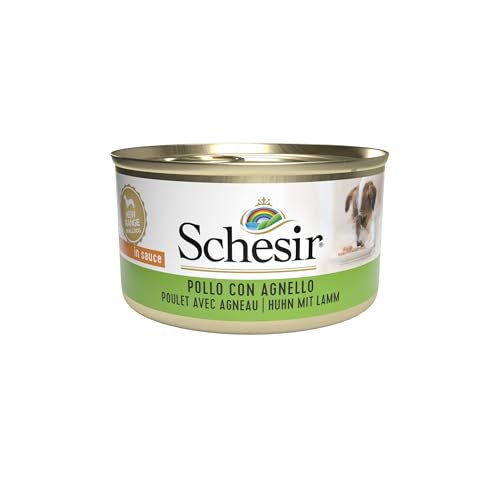 Schesir, Nassfutter für Erwachsene Hunde mit Huhn und Lamm, aus weichem Gelee (24 Dosen à 85 g)
