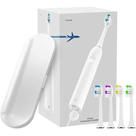 Electric Toothbrush Rechargeable Sonic Toothbrush for Kids and Adults, USB Toothbrush Longest Lasting Battery Life, Travel Case, USB Power Adapter and 4 Toothbrush Heads (White) Cover