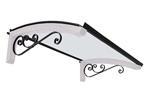 Pensilina da esterno in legno lamellare, copertura in policarbonato compatto trasparente, Modello Legno Riccio, dimensioni 100 x 150 cm, colore legno Bianco e ferro in grigio antracite