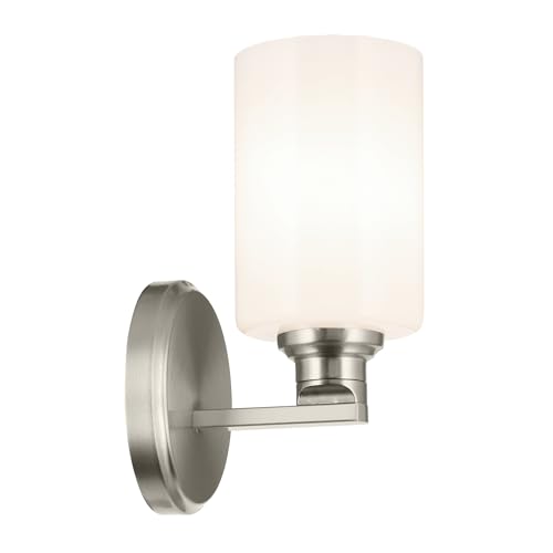 Image of Kichler Gioe 5 inch 1-Light Wall Sconce with Opal Glass in Brushed Nickel, Damp Rated, for Powder Room, Bathroom, Kitchen, Hallway, Bedroom, Fireplace, (5 inch W x 9.5 inch H), 55224NI