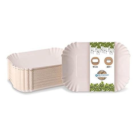 BIOZOYG Pappschalen eckig 18 x 13 x 3 cm I Imbissteller weiß aus Recyclingkarton für Pommes Currywurst etc. I recycelbar - umweltfreundlich I Pommesschalen rechteckig 250 Stück Cover