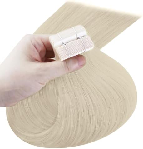 YoungSee 24 Inch Platinum Blonde Tape in Extensions Human Hair Invisible Tape in Hair Extensions Human Hair Platinum Blonde Tapes on Hair Extension Remy Hair for Long Hair 20pcs 50g — view 8