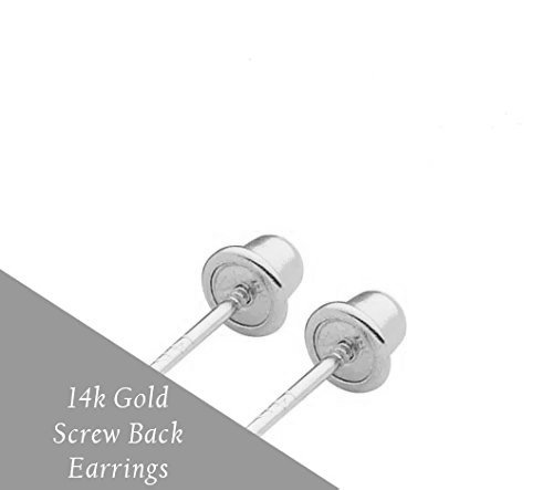 14K White Gold Ball Stud Earrings With Secure And Comfortable Screw Backs (6Mm) #TOP1
