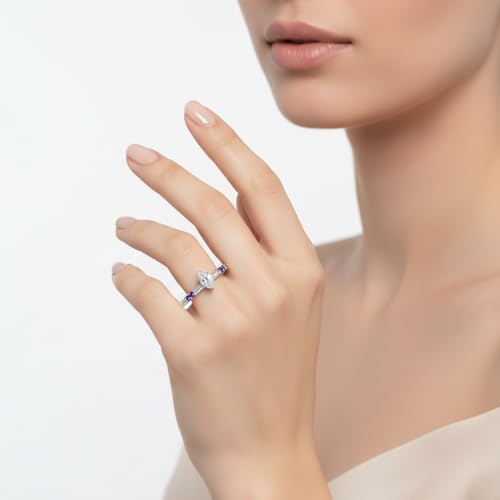 Image of 925 Sterling Silver Marquise Cut Simulated Diamond Vintage Classic Engagement Ring Wedding Band Matching Jewelry for Women, Promise Ring Set US Size 4-12