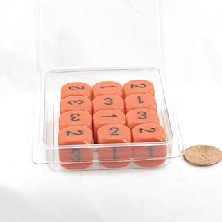 Orange Opaque Dice with Black Numbers D3 (D6 1-3 Twice) 16mm (5/8in) Pack of 12 Wondertrail