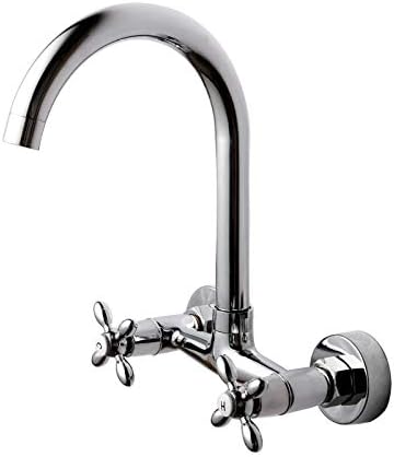 Sink tap Kitchen Sink tap for Bar Farmhouse Commercial, Wall Mounted Kitchen tap, Rotate Vegetable Basin tap, Hot Cold Water Mixer, Mop Pool Tap Double Holes Sink Fau