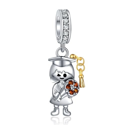Rimgoris 925 Charm in argento sterling per bracciali da donna collana Cappello di laurea Studenti Fiori Charm Gemma Donna Bracciale Charm