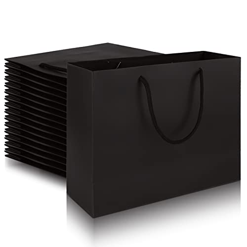 Bolsas de regalo negras de papel kraft de 27 x 10 x 21 cm para bodas y navidad