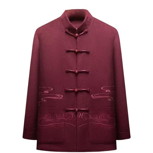 Capa de lana para hombre en rojo vino estilo oriental de invierno 5582-1
