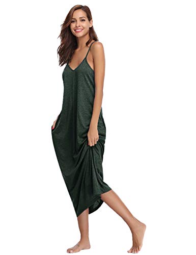 Aiboria Camisón Largo Sin Mangas de Algodón, Camisón de Tirantes Mujer con...