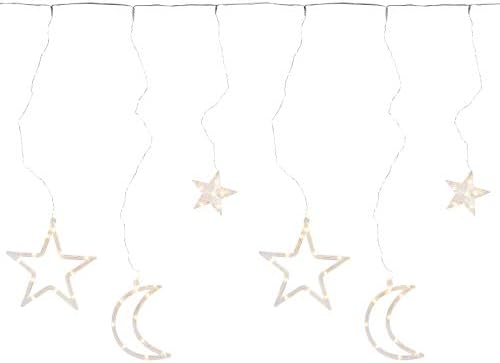 Lights4fun Christmas Indoor Star and Moon Curtain Light Window Decoration with 128 Warm White Micro LEDs Plug in