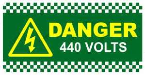 LEPPO Danger-440 Volts Safety Warning Sign Self Adhesive Laminated Sticker for Electrical Room NV-1212 (Size W 8 X H 4 inch) Pack of 2 Pcs