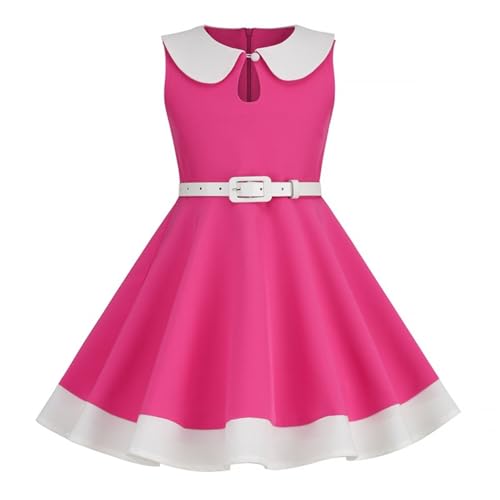 Girls 𝐏eter Pan Collar Smocked Dress Summer 50s Retro Swing Dress with Belt Vintage 1950s Sleeveless Dresses