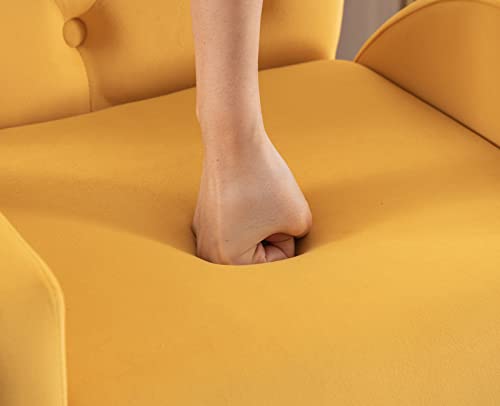 Kmax Velvet Bar Stools Tufted Modern Counter Height Stools 360°Swivel Adjustable With Golden Square Base Footrest Arms For Kitchen Island&Bar, Set Of 4- Yellow #TOP6