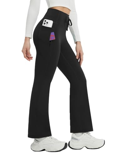 baleaf Women's Petite Fleece Lined Pants Winter Thermal Warm Yoga Flare Leggings 27' Snow Pants Black M