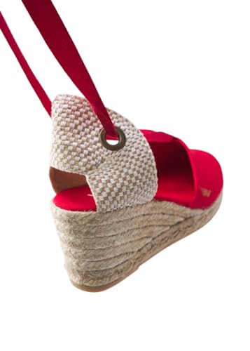 VISCATA Escala Espadrille Canvas Wedges with Sleek Ankle Laces Women's Lace Up Shoes Handmade in Spain Organic Cotton Canvas and 100% Natural Jute Midsole for All Occasions