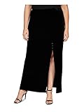Alex Evenings Women's Size Long Skirt with Button Detail Side Slit Petite Regular, Black Velvet...