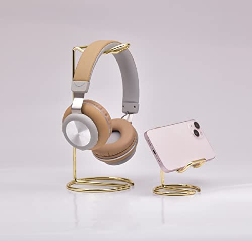 JIARI Headphones Stand and Cell Phone Stand Desktop Metal Holder Accessories 2pcs Set (Gold) by JIARI - Used condition - Image 4